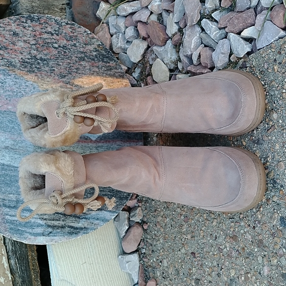 Skechers +3 nude suede leather slouch hidden wedge boots women's 7.5 - Picture 3 of 10